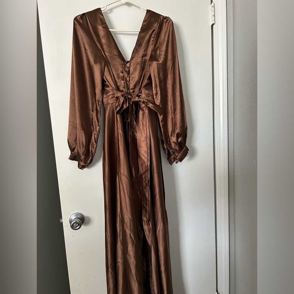 Elegant Long Sleeve Satin Dress
